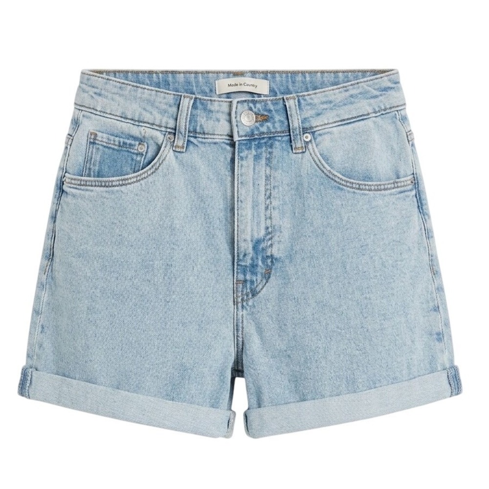 H&M Mom Shorts women size 6 light blue ultra high waist cuffed denim